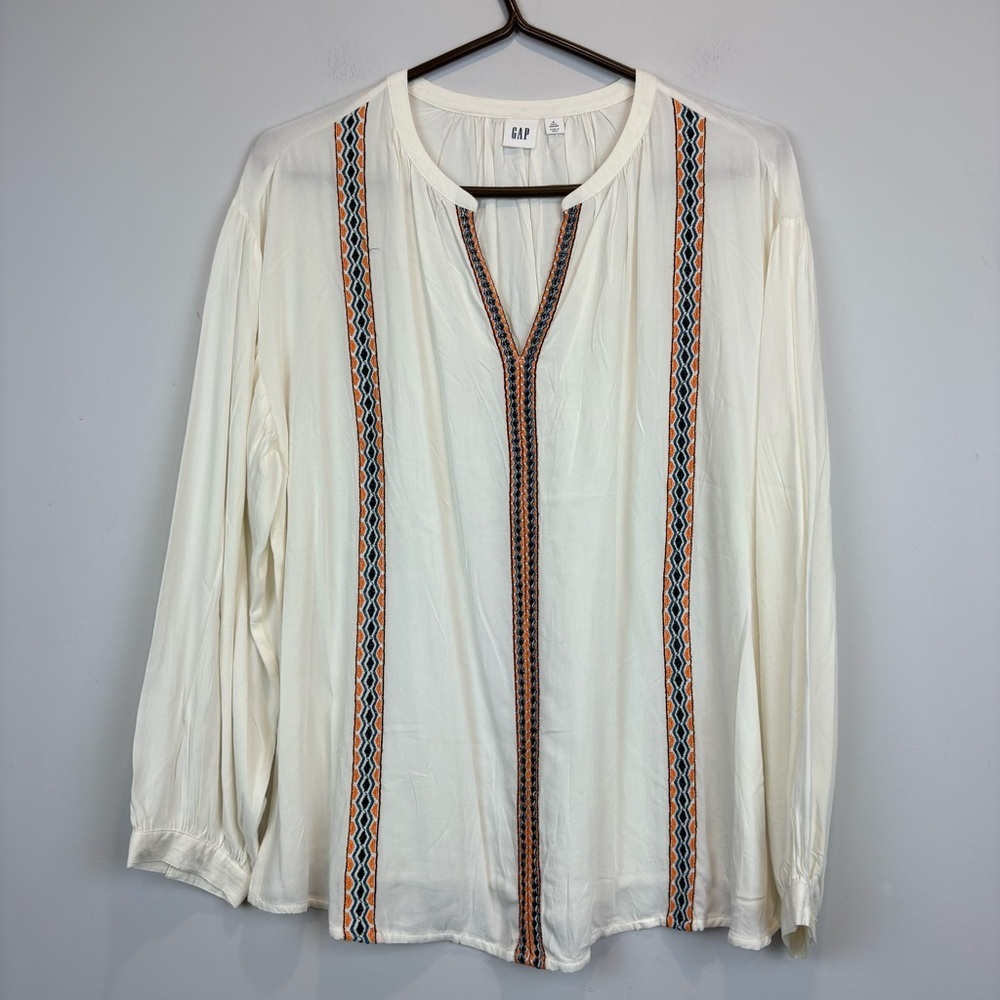GAP Ivory Blouse with Multicolor Embroidery